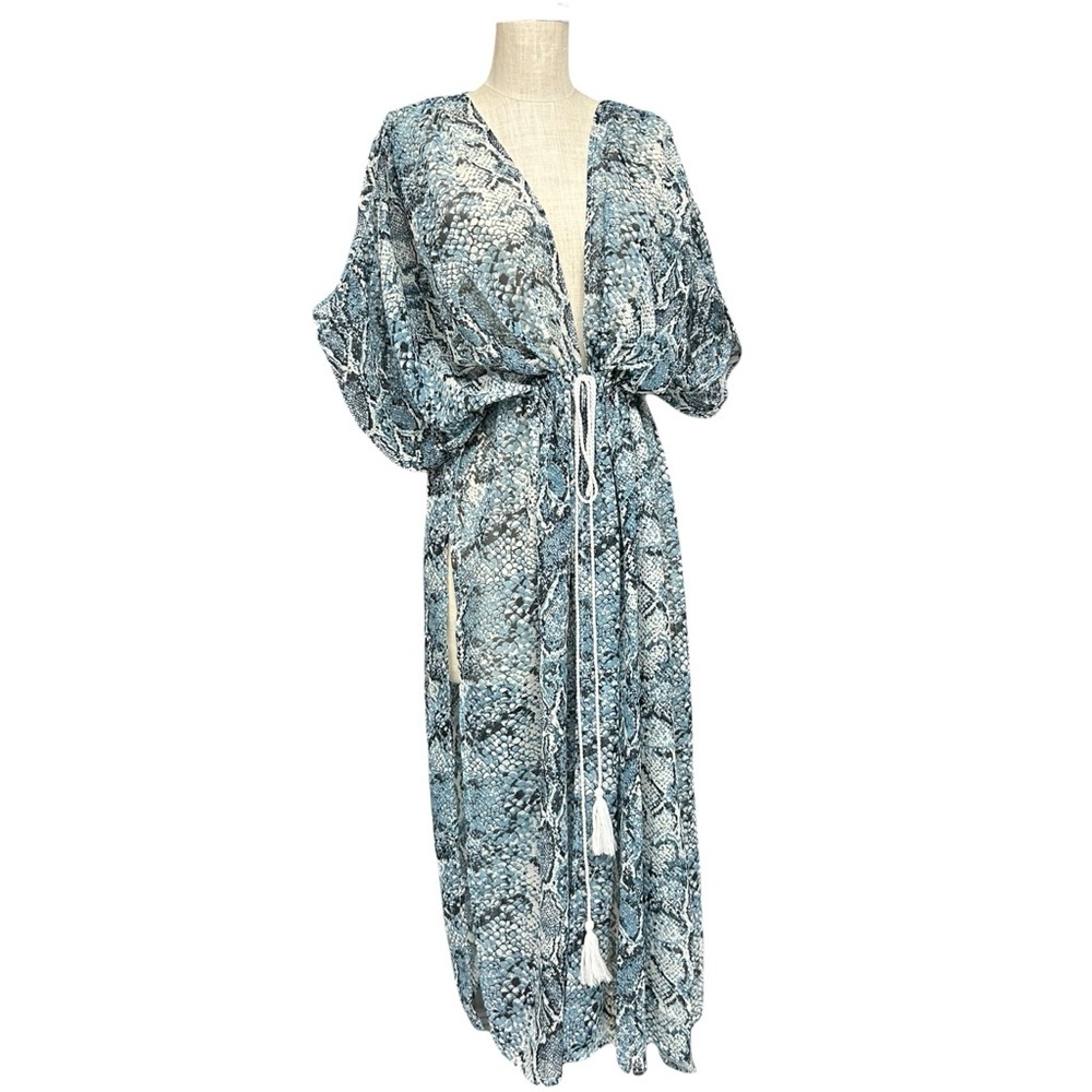 Carlos Santana Blue Snakeskin Print Kaftan Dress One Size NWT - Picture 4 of 11